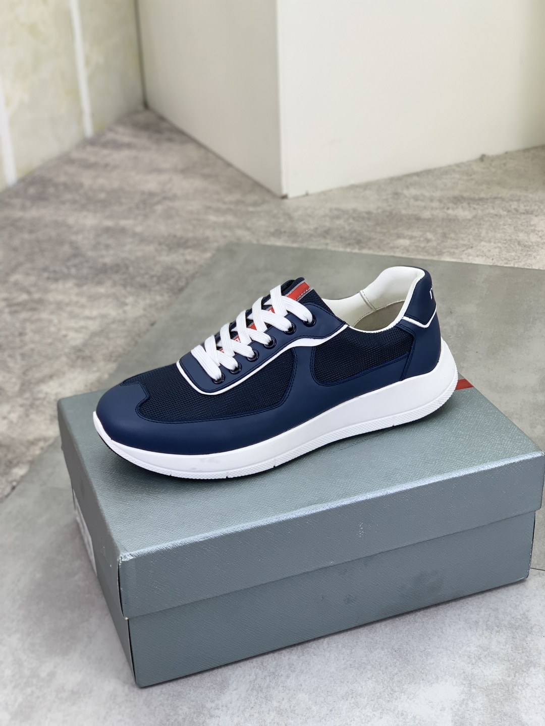 Prada Men's Navy Blue Leather Trim Sneakers Classic Casual Shoe 5 cmp i1745600086102 600 0 3