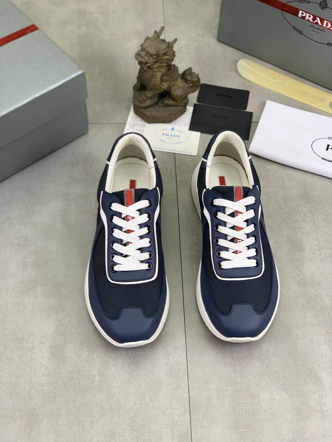 Prada Men's Navy Blue Leather Trim Sneakers Classic Casual Shoe 3 cmp i1745600089806 3808 0 1