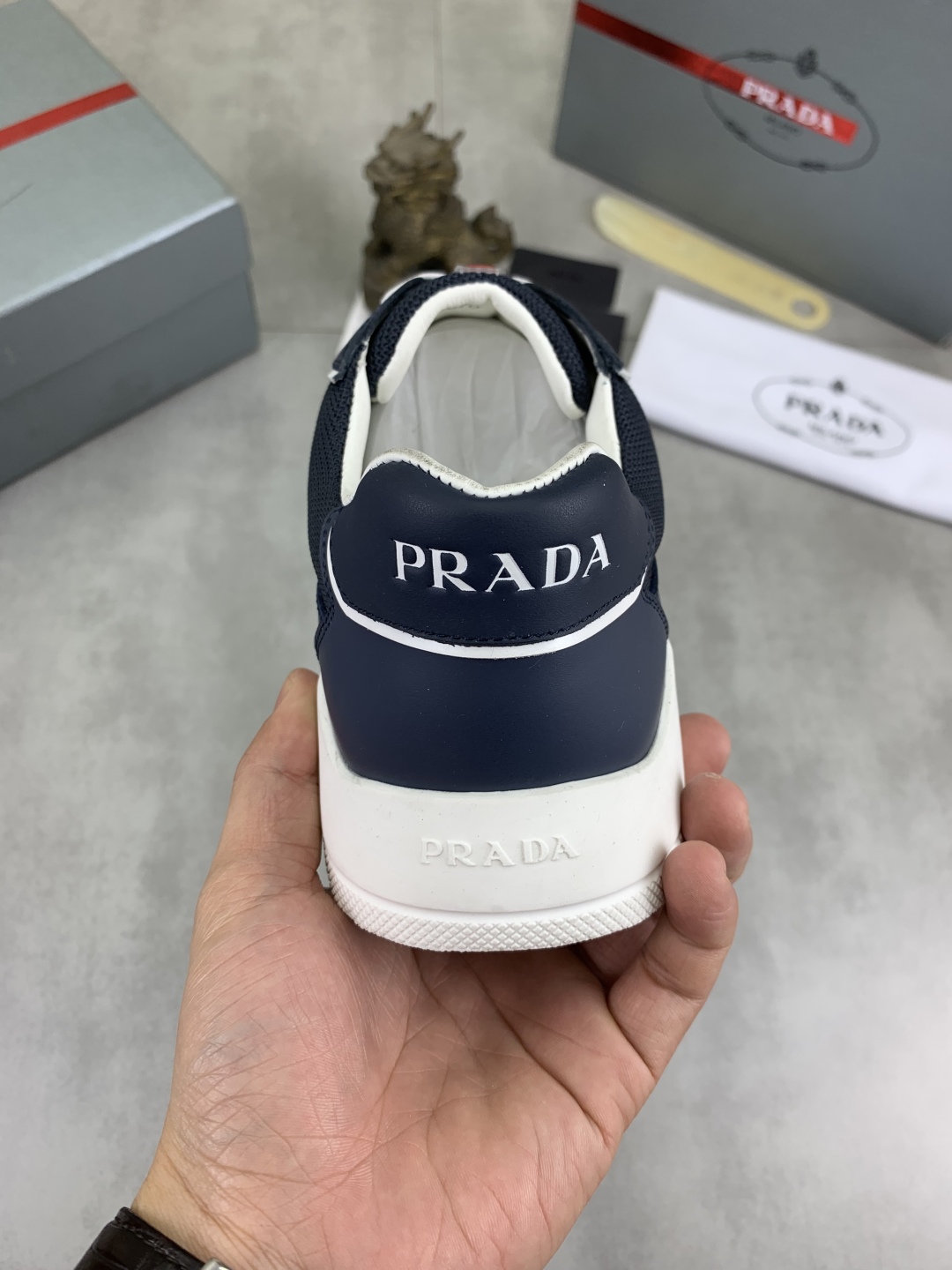 Prada Men's Navy Blue Leather Trim Sneakers Classic Casual Shoe 8 cmp i1745600091348 9209 0 6