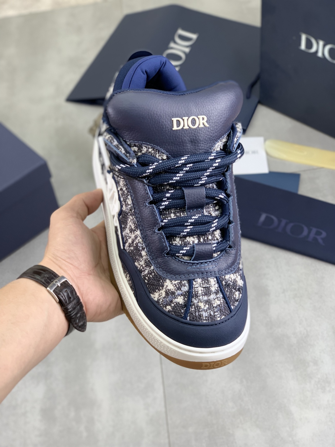 Dior Chrono High-Top Sneakers Blue Fabric CD Logo Star Patch, Size 39-45 2 cmp i1745681833102 5978 0 0