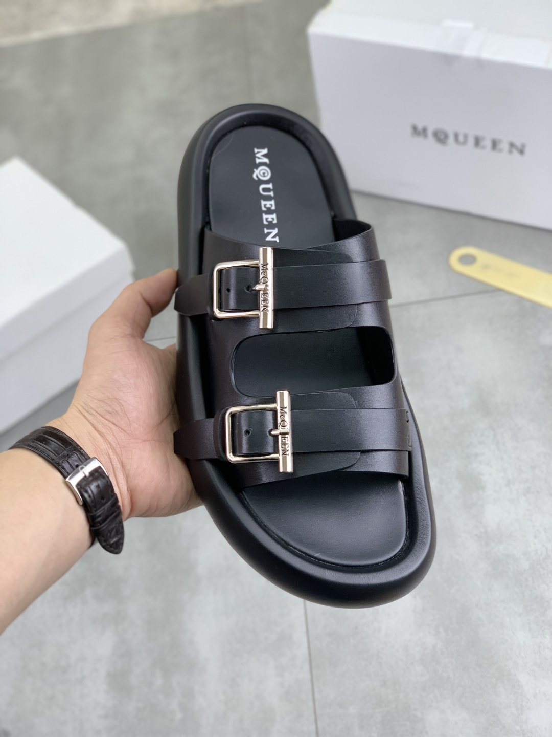 Alexander McQueen Men's Black Leather Buckle Slide Sandals, Sizes 38-44 2 cmp i1745769280212 4373 0 0