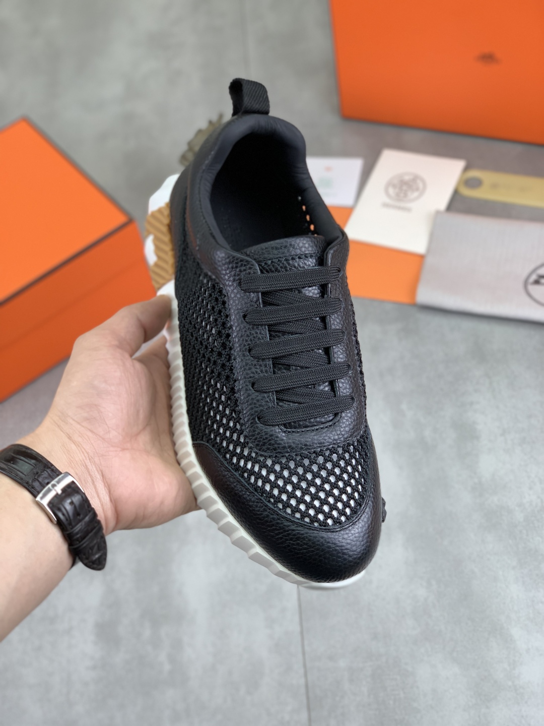 Hermes Men's Drift Sneaker: Leather and Tech Blend, Black, Sizes 39-46 2 cmp i1745769830189 1759 0 0
