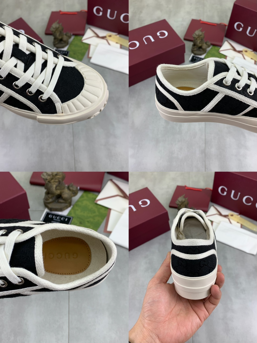 Gucci Women's Canvas Sneakers with Logo Floral Fabric,Black and White 10 cmp i1746377615407 6459 0 8