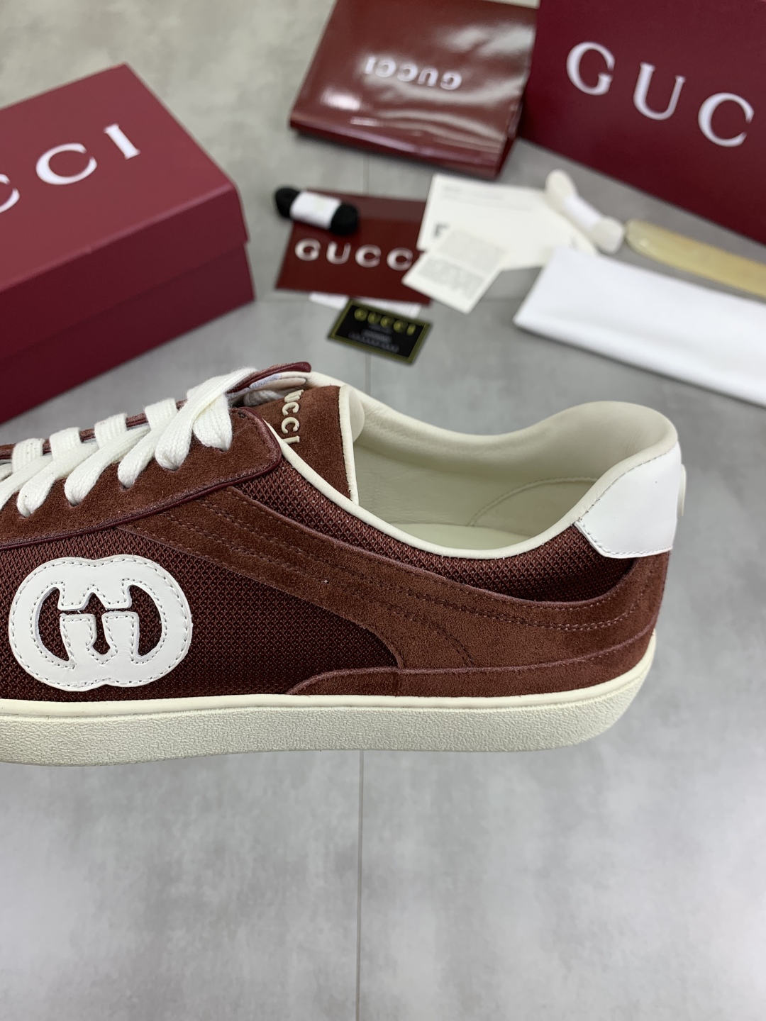 Gucci Women's Brown Suede and Canvas Logo Sneakers - Lightweight & Stylish 8 cmp i1746378448304 3614 0 6
