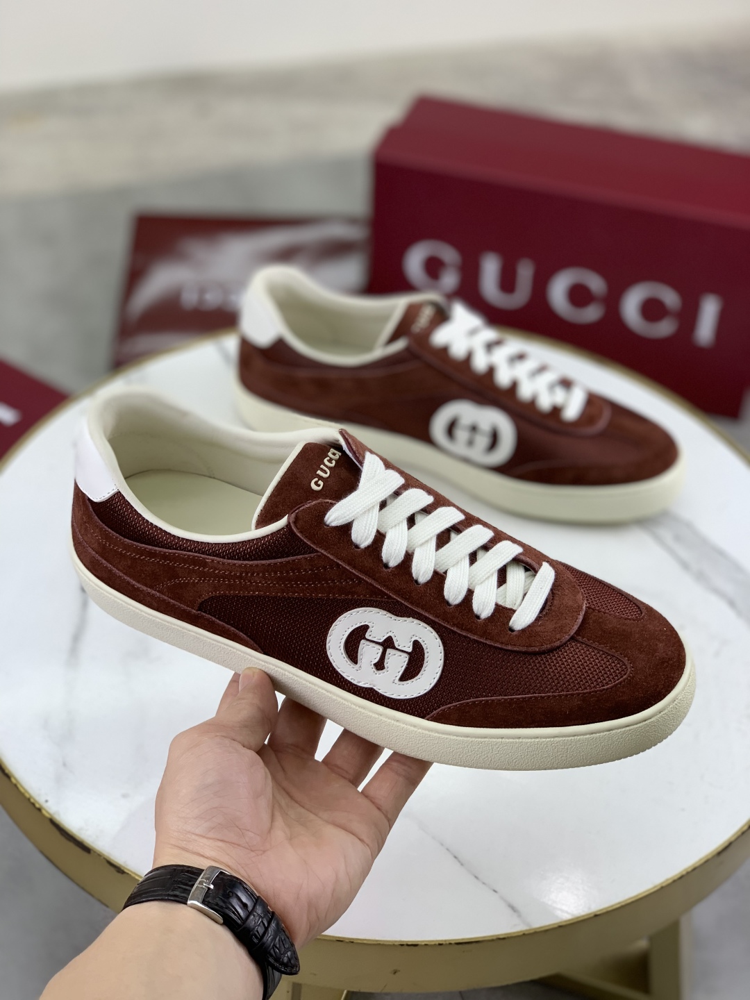 Gucci Women's Brown Suede and Canvas Logo Sneakers - Lightweight & Stylish 4 cmp i1746378459245 6613 0 2