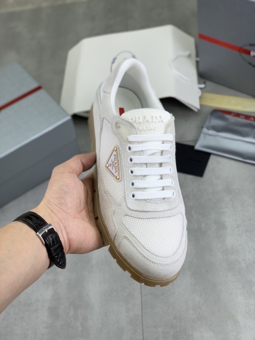 Prada Men's White Leather and Mesh Lace-Up Sneakers, Size 38-45 EU