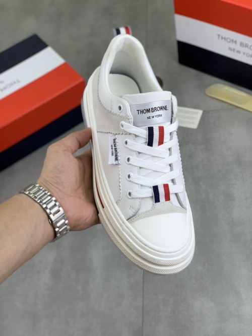 Thom Browne White Leather & Fabric Low-Top Sneakers