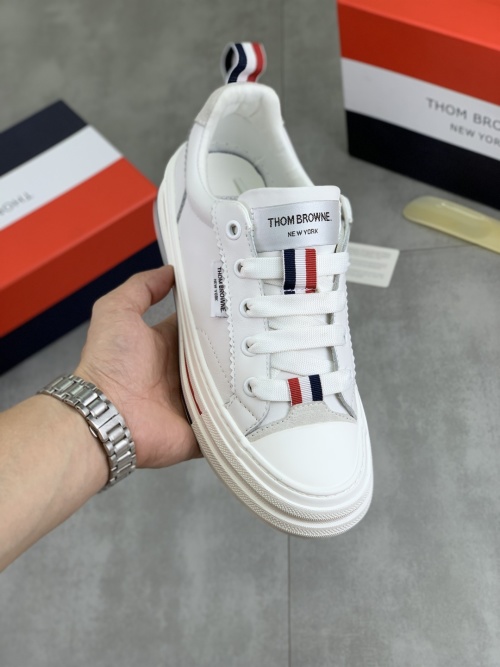 THOM BROWNE White Leather Sneakers - Original Design, Casual Style 1 THOM BROWNE White Leather Sneakers - Original Design, Casual Style