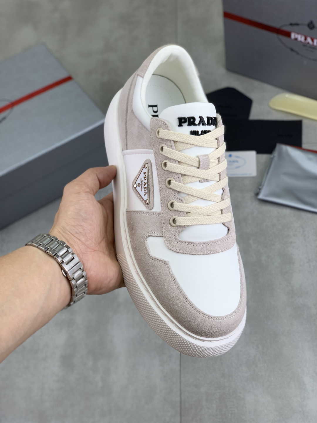 Prada Men's Leather and Suede Sneakers Lace-up Casual Shoes - 5 Colors