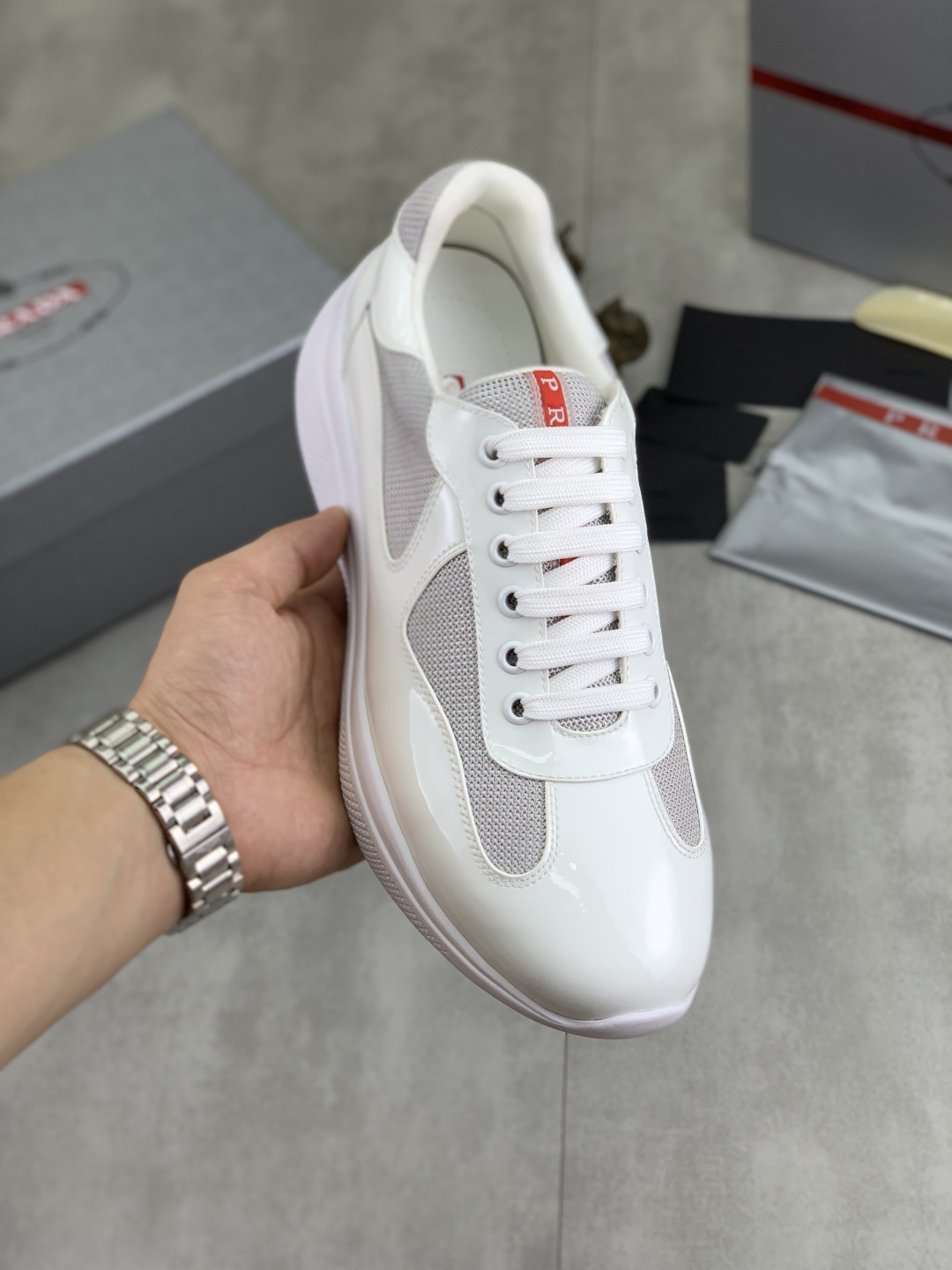 Prada Men's Fashion Sneakers Classic Style Leather Casual Shoes