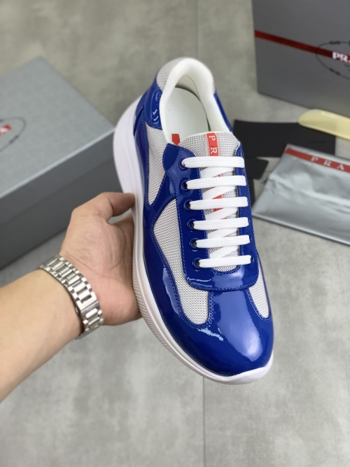 Prada Men's Fashion Sneakers - Blue Leather and Mesh Design, Sizes 38-44