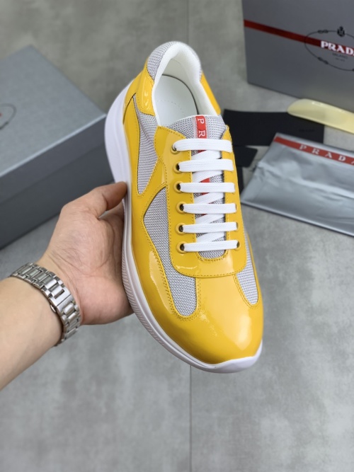 Prada Men's Fashion Sneakers Casual Leather Shoes - Yellow, Stylish and Trendy