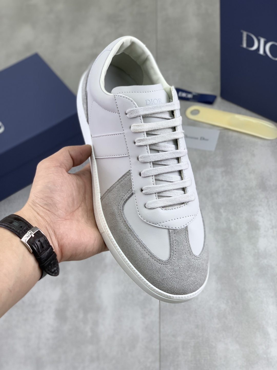 Dior B01 White Leather Sneakers, Designer Fashion