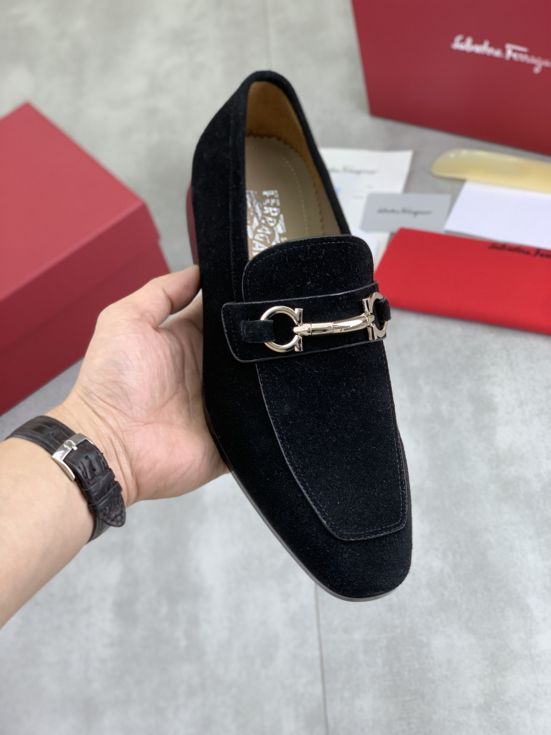 Salvatore Ferragamo Men's Black Suede Leather Loafers