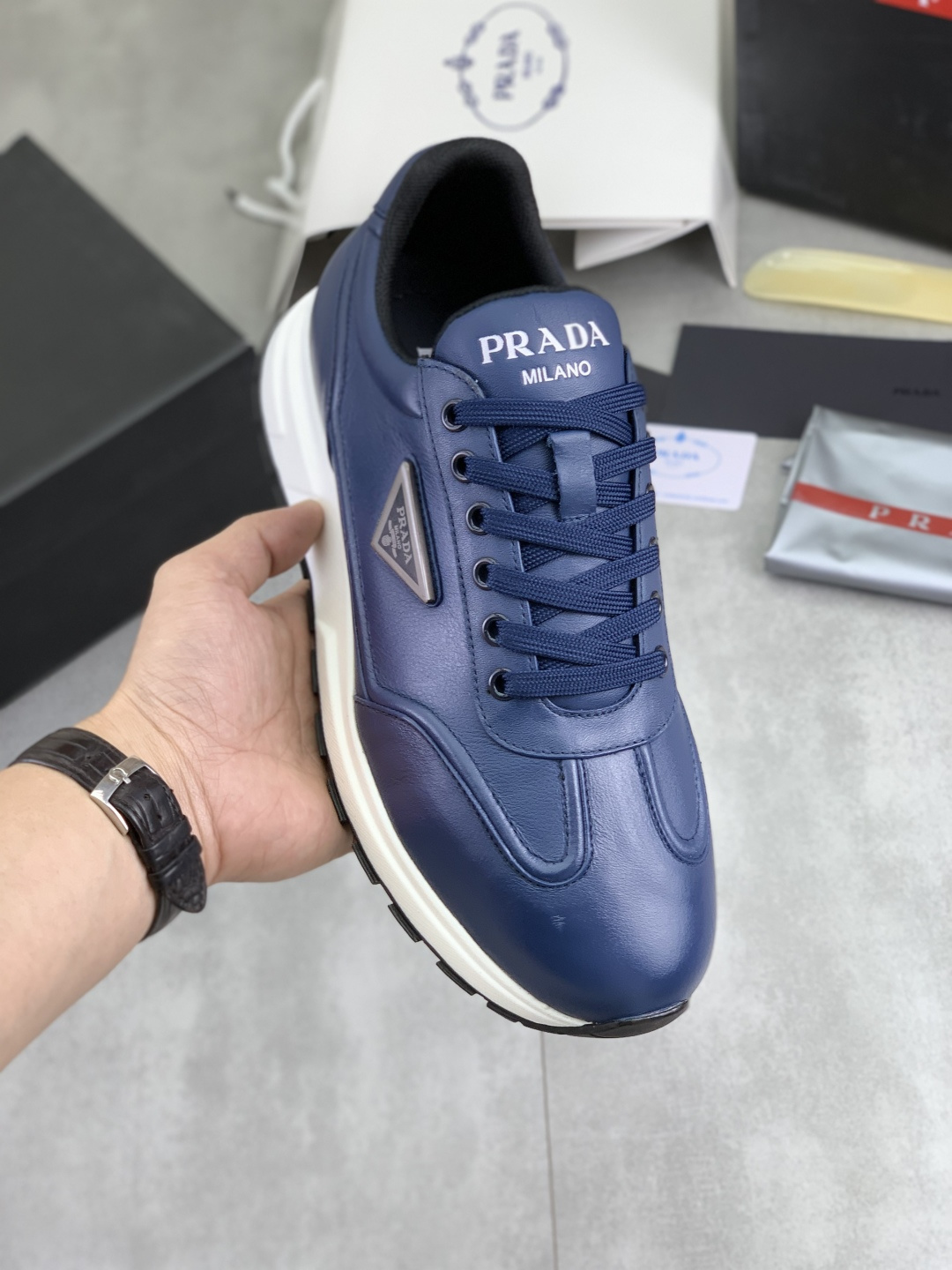 Prada Men's Leather Sneakers - Fashionable, Comfortable, and High-Quality Shoes