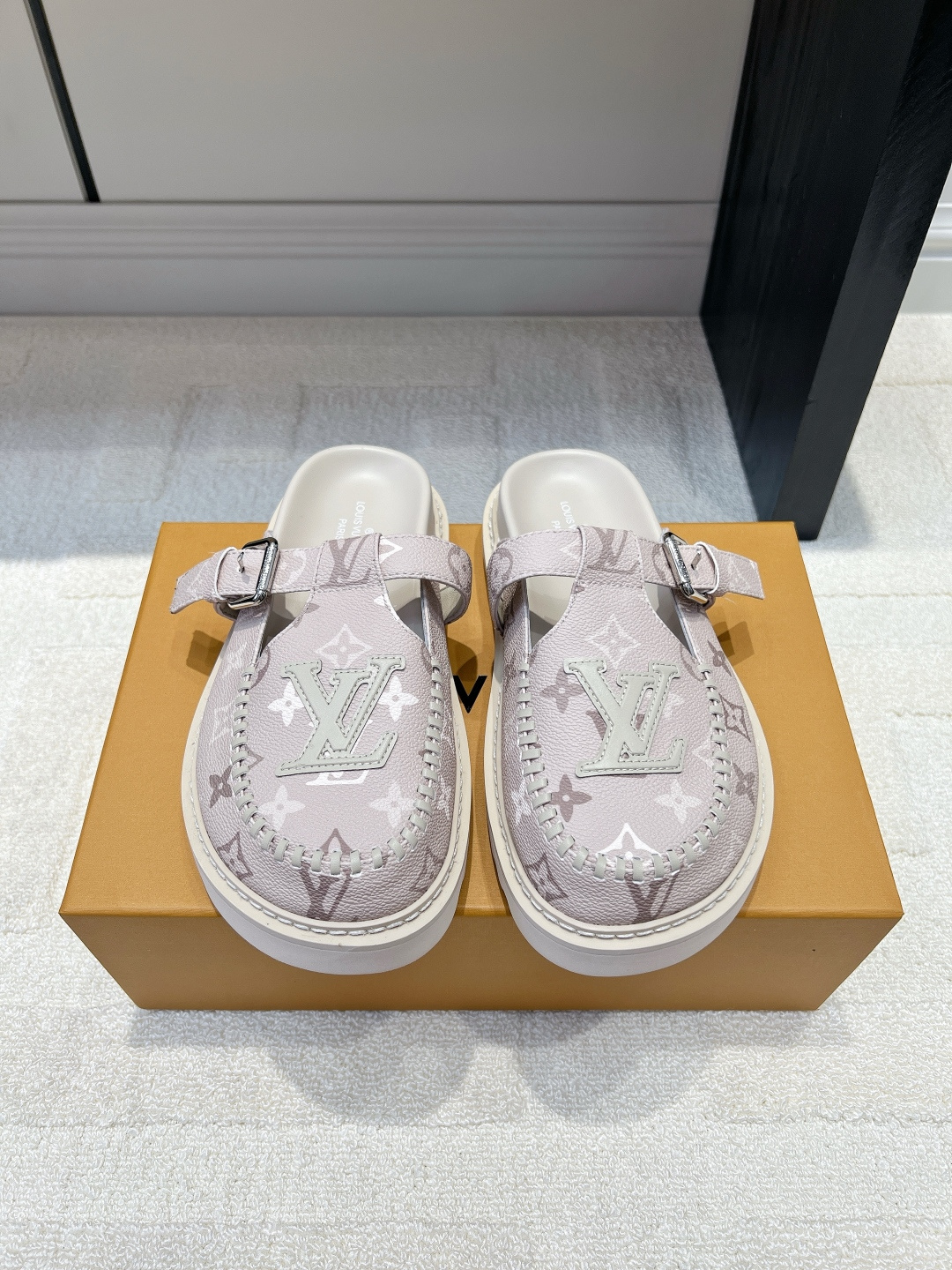 Louis Vuitton Pink Monogram Buckle Clogs