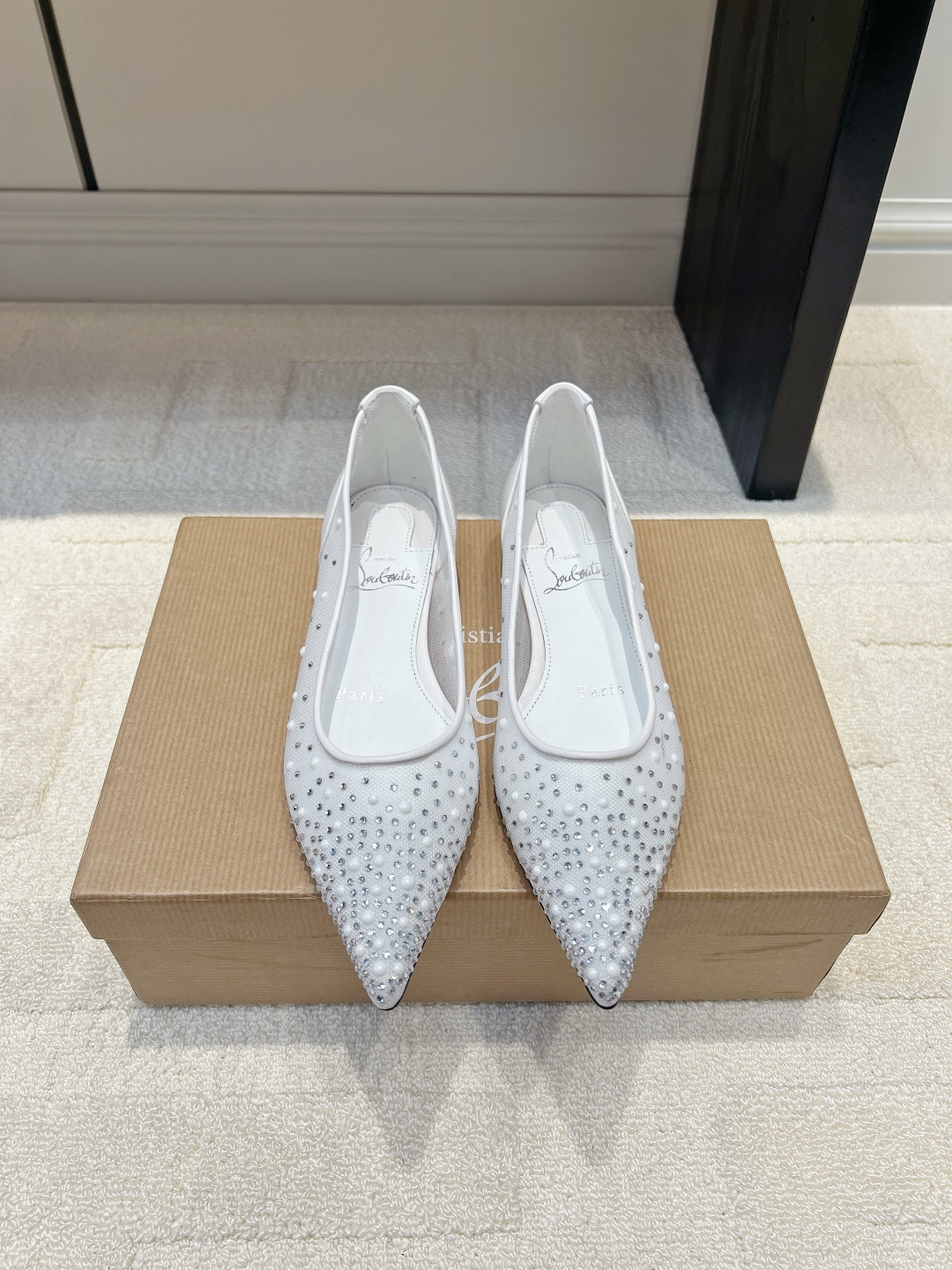 Christian Louboutin White Embellished Shoes