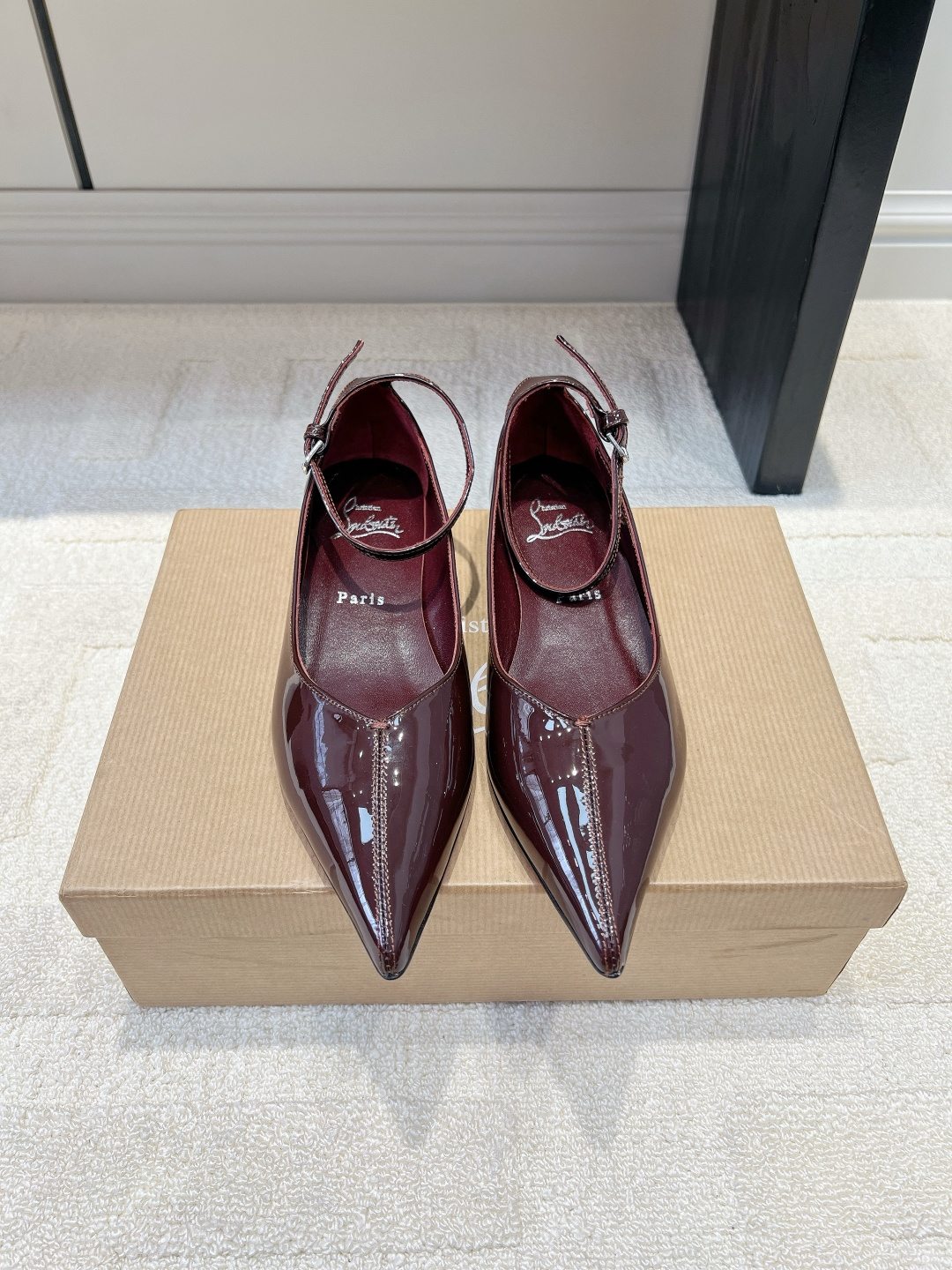 Christian Louboutin Burgundy Ankle-Strap Shoes