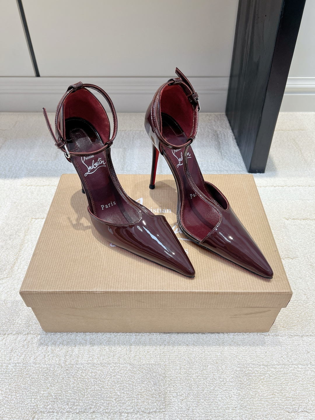 Christian Louboutin Burgundy Ankle-Strap Pumps