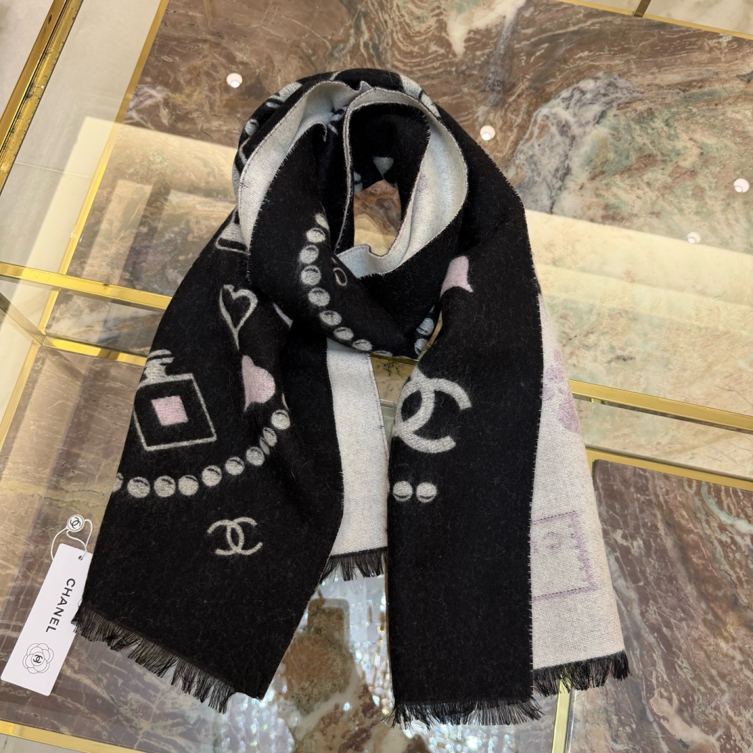 🆕Chanel 25B珍珠coco50*200cm.100%山羊绒精选顶级山羊绒/绵羊毛/桑蚕丝，融合精