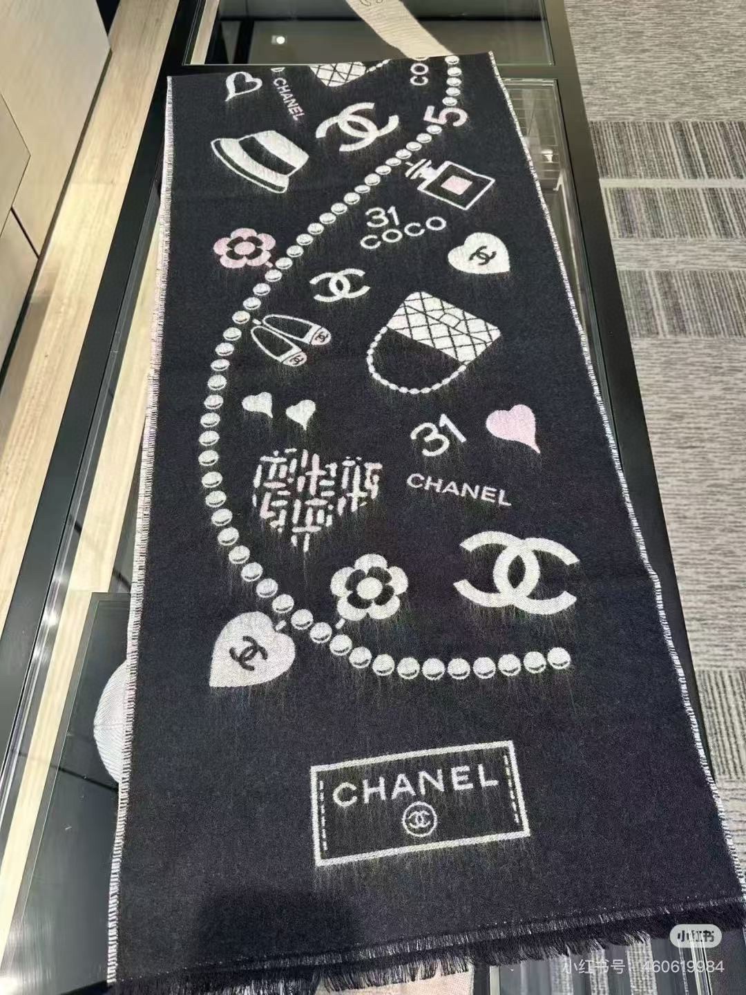 🆕Chanel 25B珍珠coco50*200cm.100%山羊绒精选顶级山羊绒/绵羊毛/桑蚕丝，融合精
