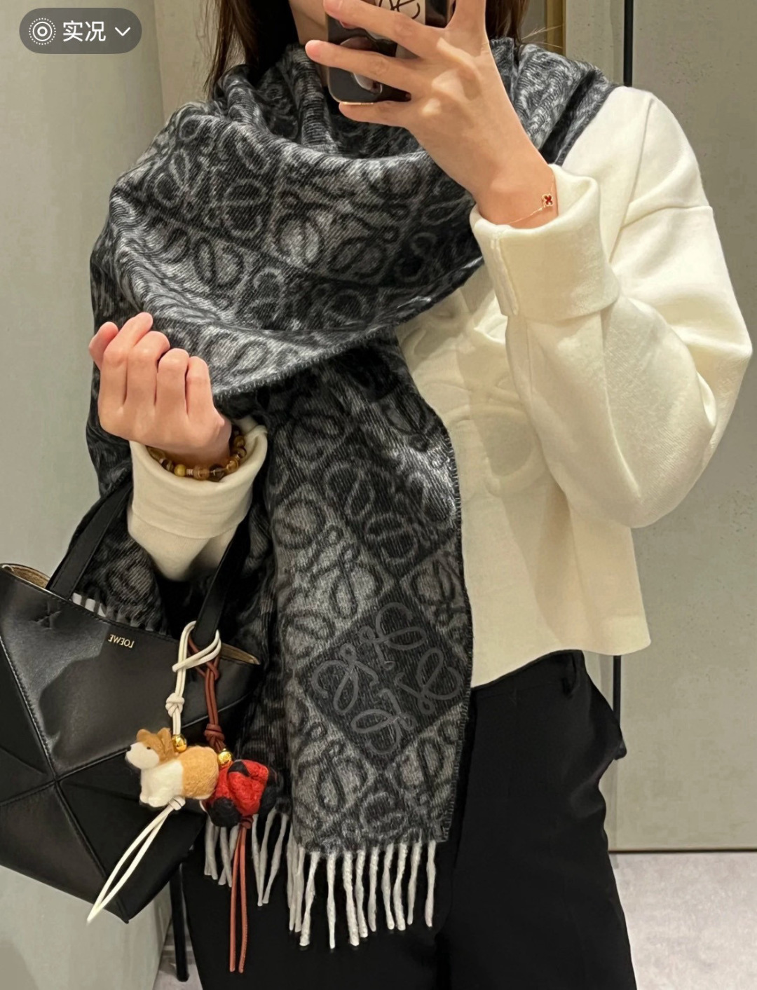 Loewe LOEWE罗意威新款最火围巾 双面羊毛和羊绒围巾 角落饰有 Anagram 簇绒刺绣Logo