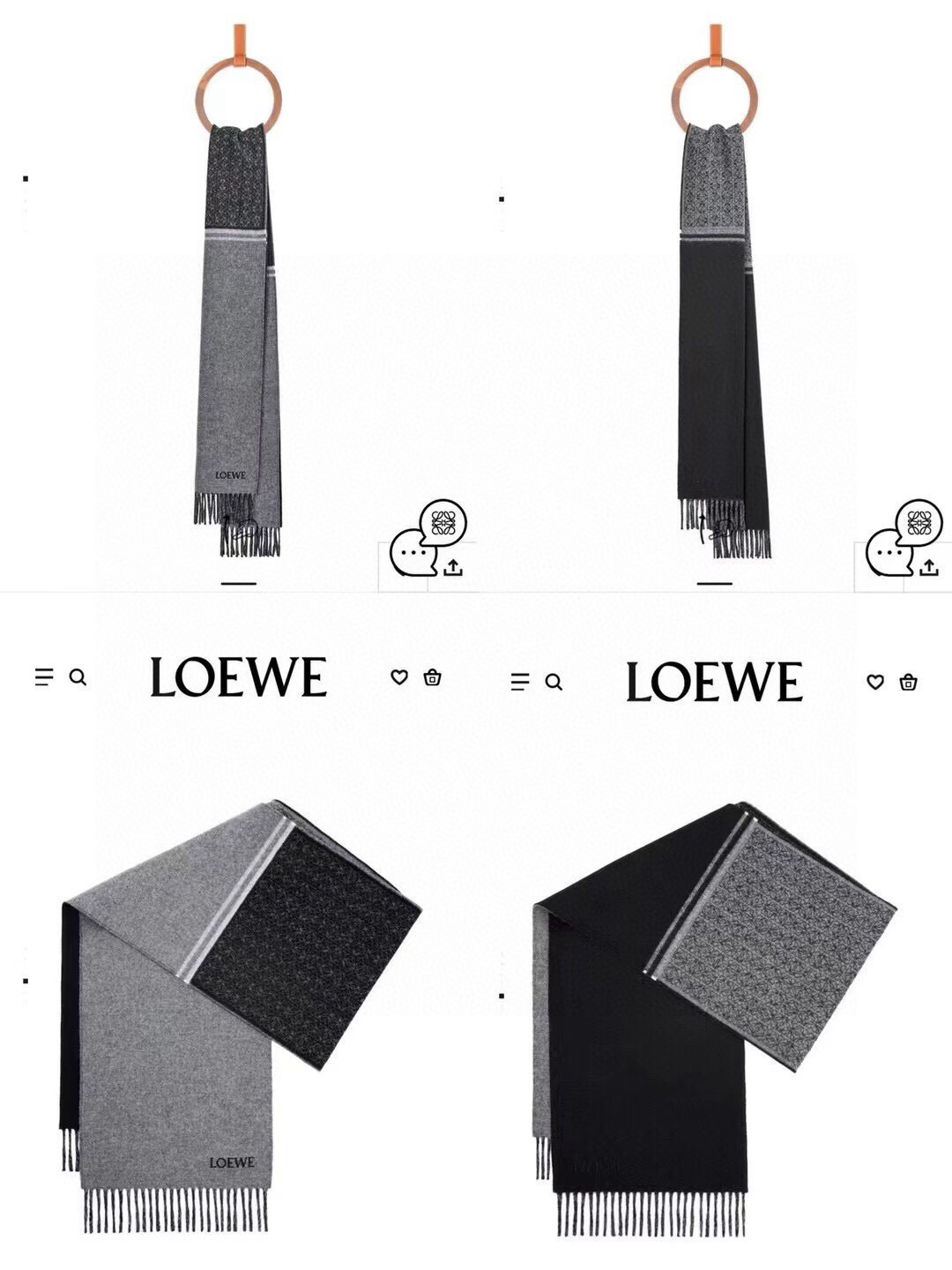 Loewe 中克重双面羊毛和羊绒混纺围巾