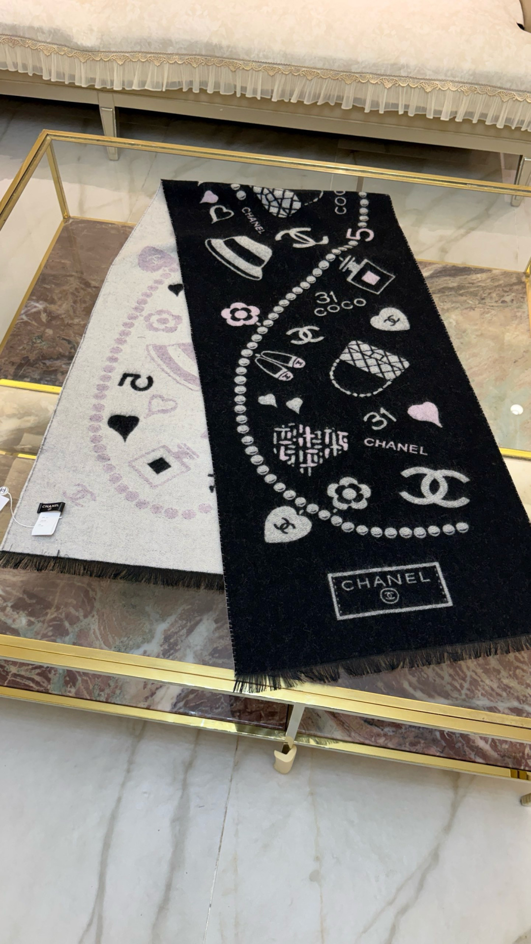 🆕Chanel 25B珍珠coco50*200cm.100%山羊绒精选顶级山羊绒/绵羊毛/桑蚕丝，融合精