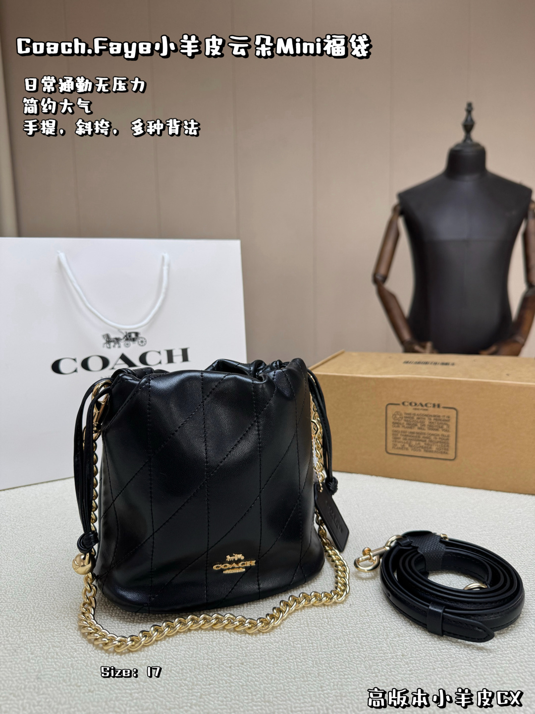 Con caja, versión alta en piel de cordero bolso nube, bolso de espalda para el año del caballo COACH | Station cesta de…