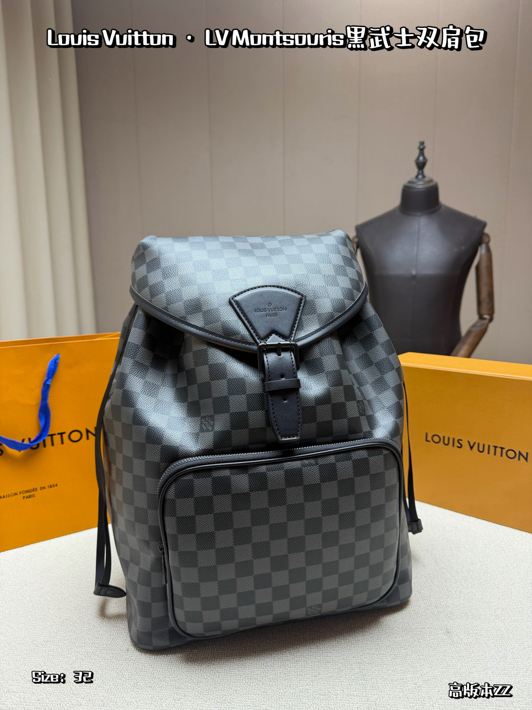 P240, Without Box | Lv Montsouris Backpack, Classic Damier Graphite Checkerboard Coated Canvas + Black Leather Trim, Low-key Yet Highly Recognizable Drawstring Magnetic Closure + Front Zipper Pocket, Super Convenient Storage, Large Interior Space, Suitable For Commuting And Short Trips To Hold Notebooks And Daily Necessities. The Shoulder Strap Is Ergonomically Designed, Comfortable To Carry, Wear-resistant And Waterproof, Practical And Fashionable. It Is A Popular Lv Model And Is Really Worth Buying. | Size: 32×38
