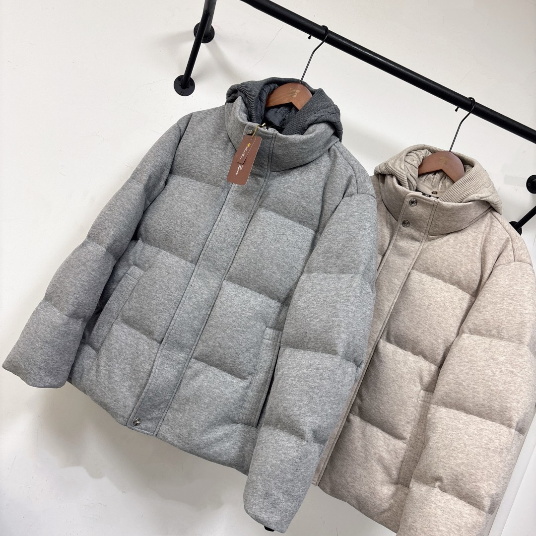 lP🆕 诺悠翩雅 连帽毛呢羽绒服 灰色 米色