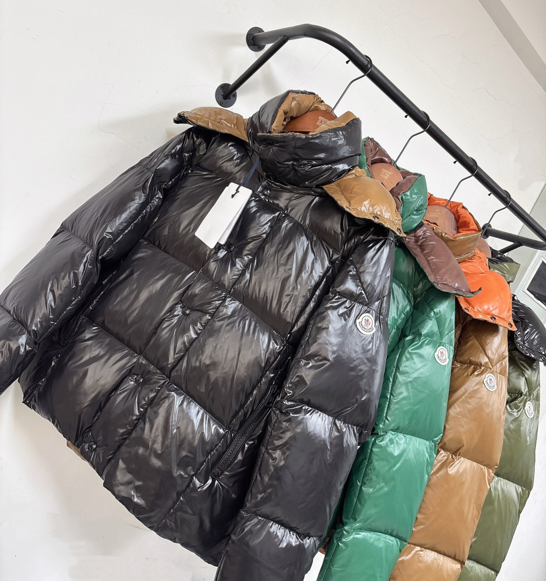 Moncler 盟可睐 新品 Parana男士黑金漆面面包服 羽绒服黑色 橄榄绿 翡翠绿 浅棕色 1-5