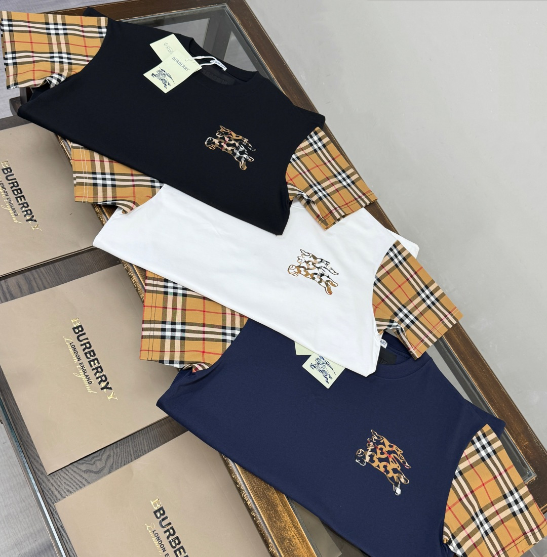 버버리 워호스 체크 패치 반팔 티셔츠 남녀공용 상세 이미지 2