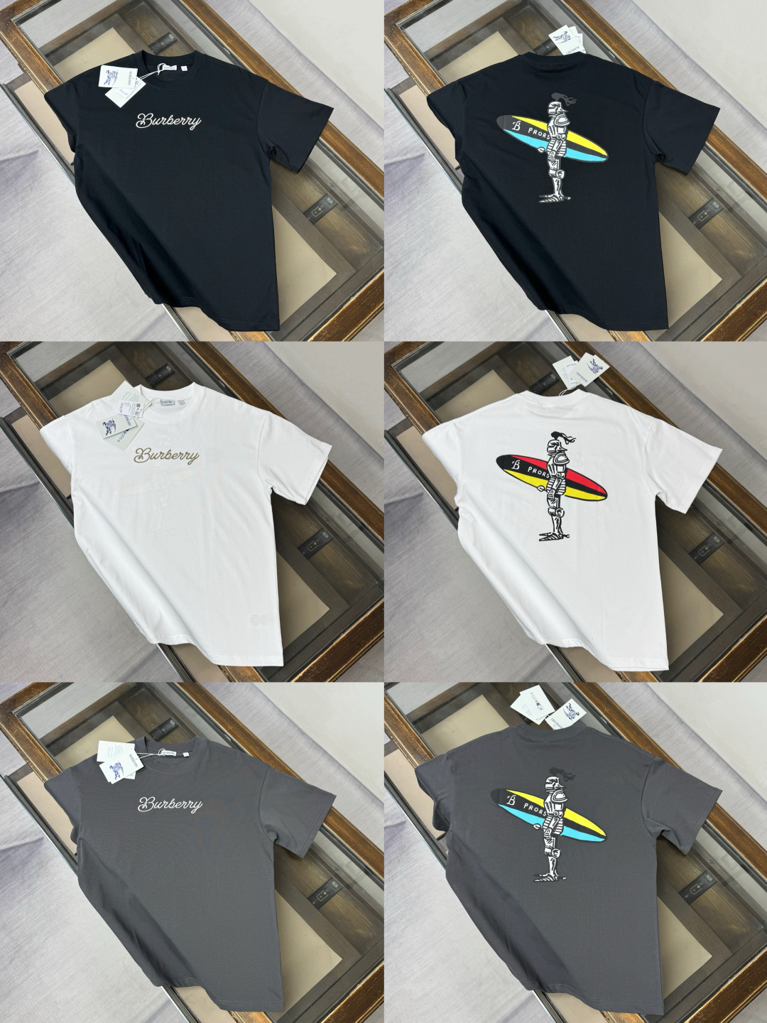 P85 BUR*BERRY Camiseta de manga corta con cuello redondo para pareja ~ negro blanco gris oscuro XS S M L