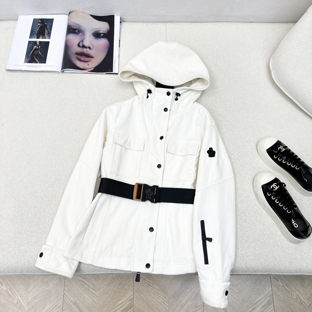 Corduroy Windbreaker with Logo Waist Belt Slim Fit Ski Jacket Coat 2 cmp i1757220617014 2176 0 0