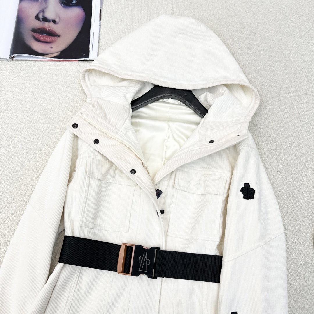 Corduroy Windbreaker with Logo Waist Belt Slim Fit Ski Jacket Coat 4 cmp i1757220617014 9851 0 2