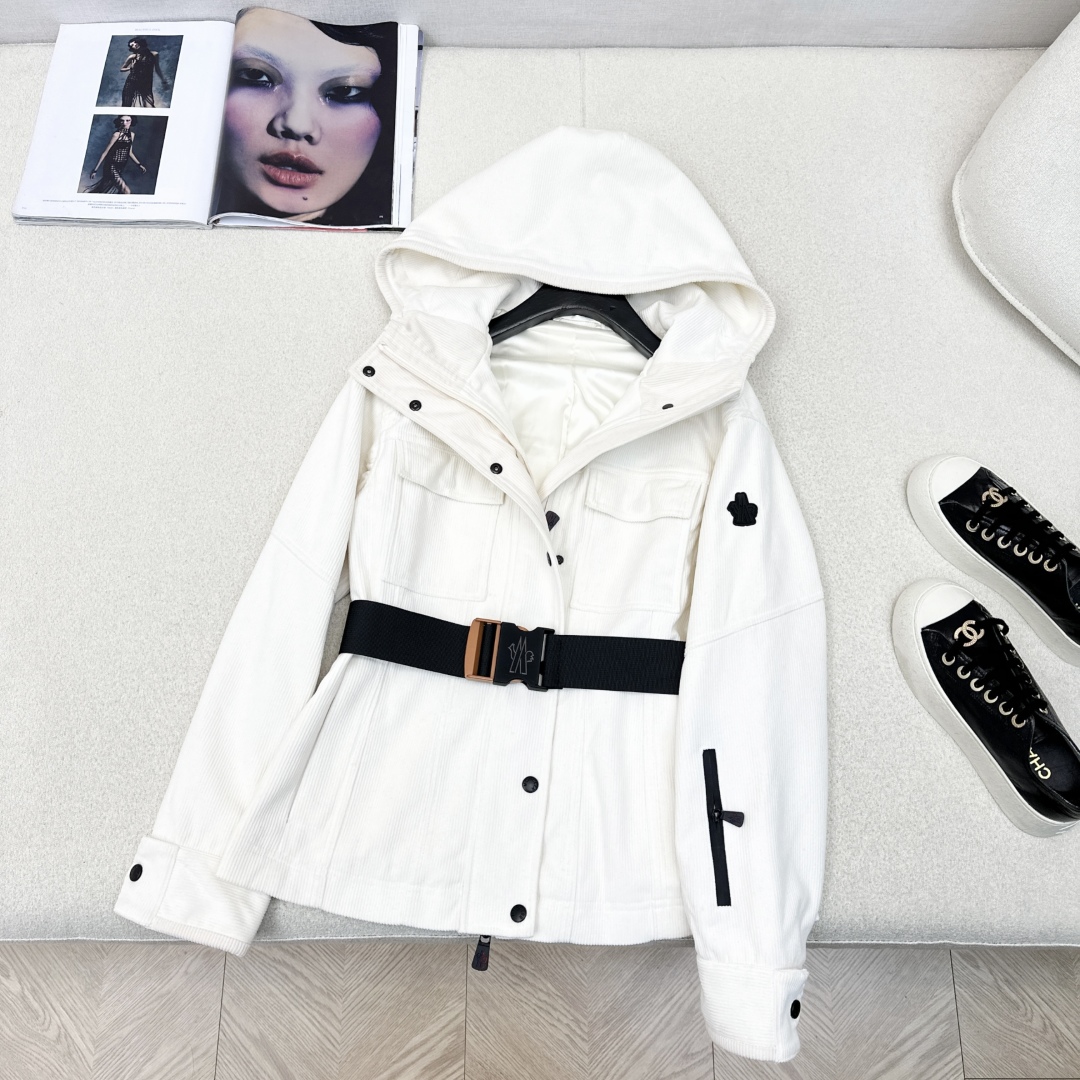 Corduroy Windbreaker with Logo Waist Belt Slim Fit Ski Jacket Coat 3 cmp i1757220617016 6759 0 1