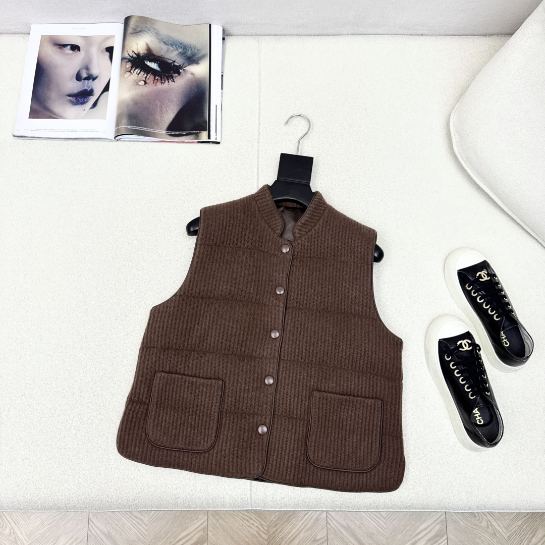 双面可穿 原单品质 Bc 25Ss————秋冬最新款高奢老钱风穿搭小立领白鹅绒马甲外套🤎百分百山羊绒外壳