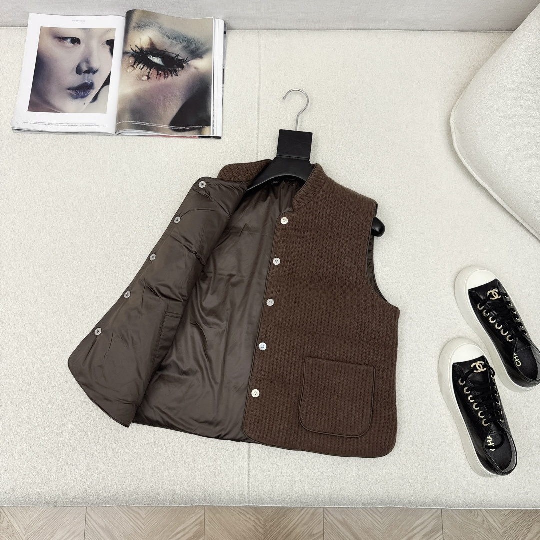 双面可穿 原单品质 Bc 25Ss————秋冬最新款高奢老钱风穿搭小立领白鹅绒马甲外套🤎百分百山羊绒外壳