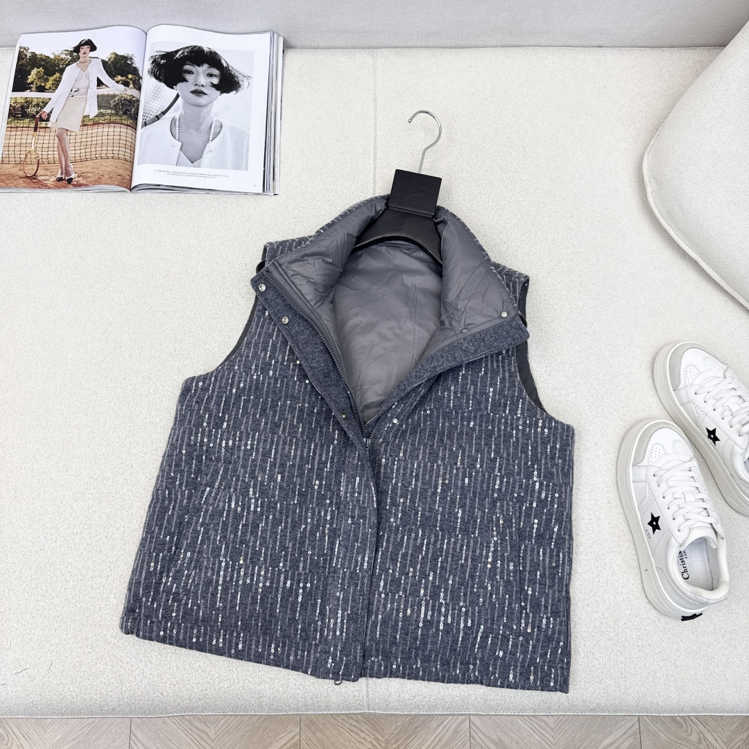 品质控必入 Bc 25Ss————秋冬最新款高奢意式极简穿搭立领白鹅绒马甲外套🩶重磅刺绣Bling亮片工