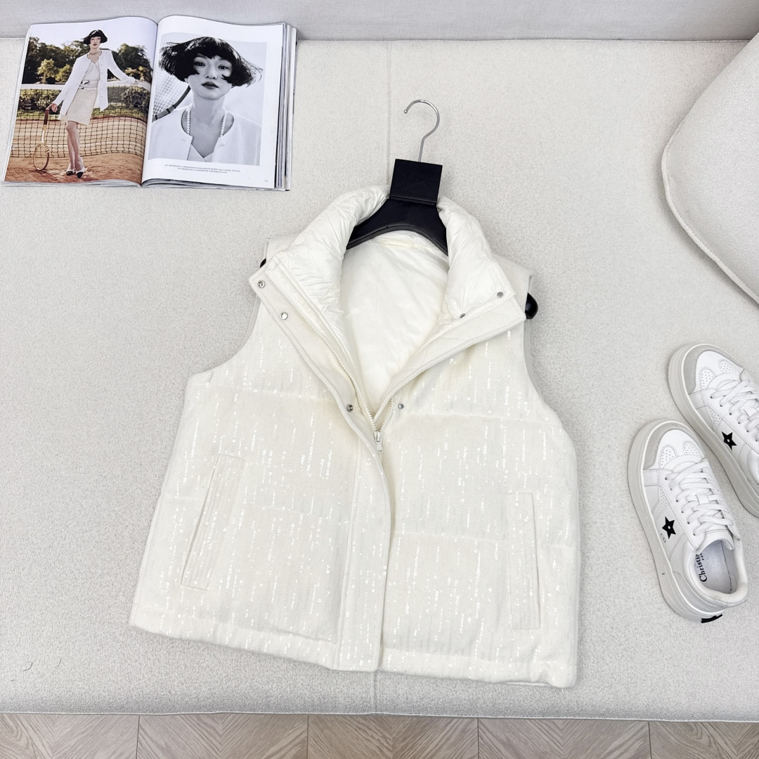 品质控必入 Bc 25Ss————秋冬最新款高奢意式极简穿搭立领白鹅绒马甲外套🩶重磅刺绣Bling亮片工