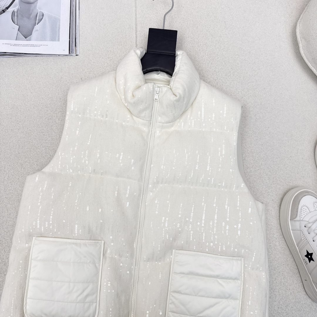 品质控必入 Bc 25Ss————秋冬最新款高奢意式极简穿搭立领白鹅绒马甲外套🩶重磅刺绣Bling亮片工