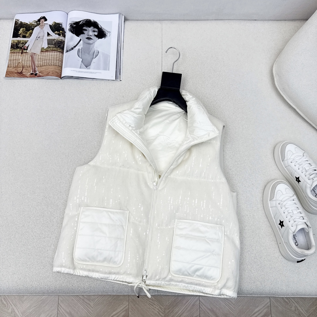 品质控必入 Bc 25Ss————秋冬最新款高奢意式极简穿搭立领白鹅绒马甲外套🩶重磅刺绣Bling亮片工