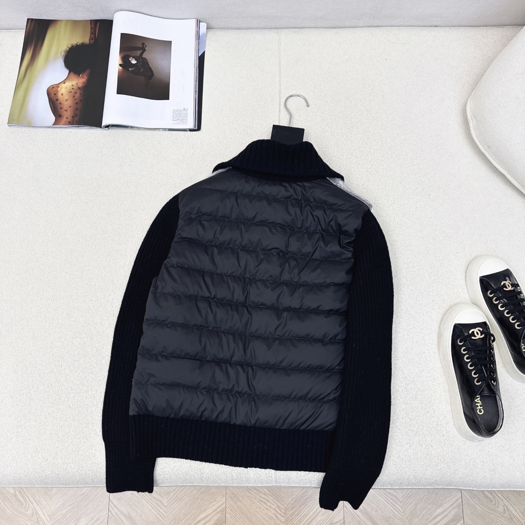 独家款～lp🆕 25Ss————秋冬最新款翻领针织拼接渐变羽绒服🖤定制尼龙+羊毛针织面料+环保仿水貂皮草