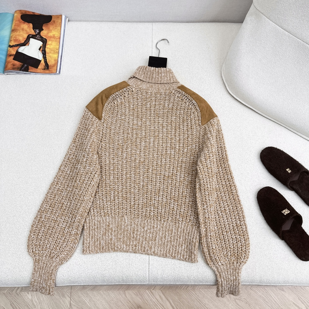 老钱风穿搭 lp🆕 25Ss————秋冬最新款美拉徳穿搭气质高领肩布车皮毛衣🤎花纱横条勾花设计 高领经典