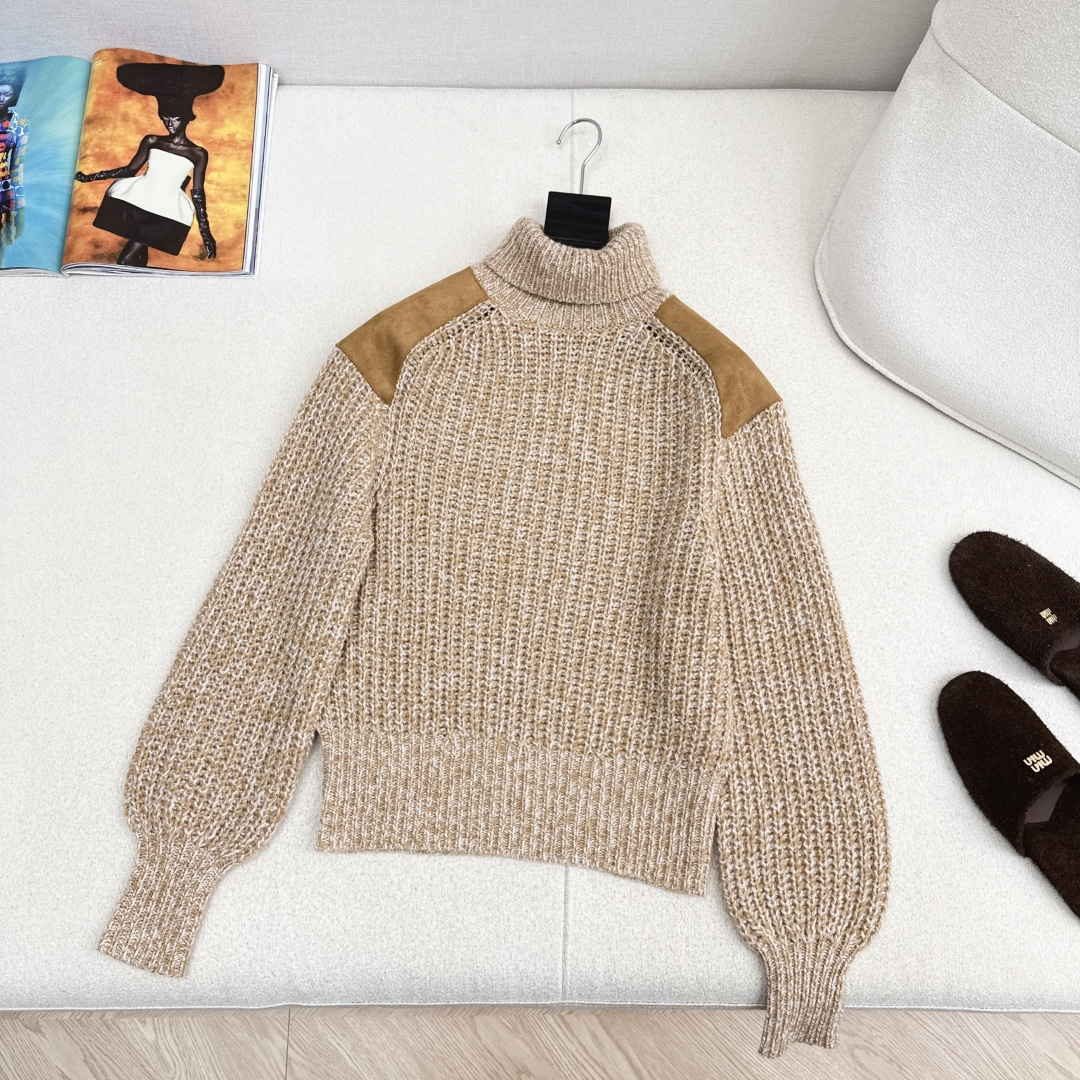 老钱风穿搭 lp🆕 25Ss————秋冬最新款美拉徳穿搭气质高领肩布车皮毛衣🤎花纱横条勾花设计 高领经典