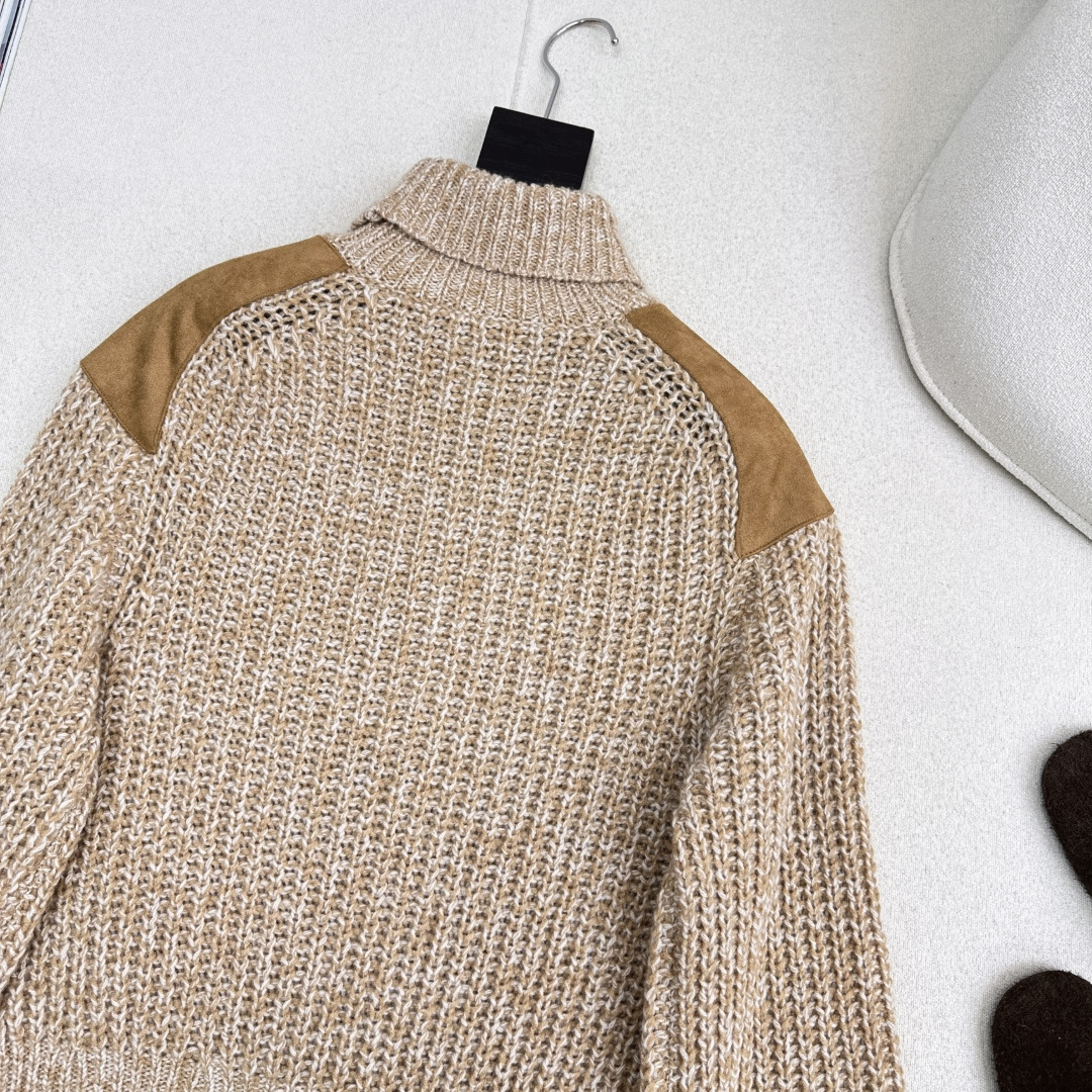 老钱风穿搭 lp🆕 25Ss————秋冬最新款美拉徳穿搭气质高领肩布车皮毛衣🤎花纱横条勾花设计 高领经典