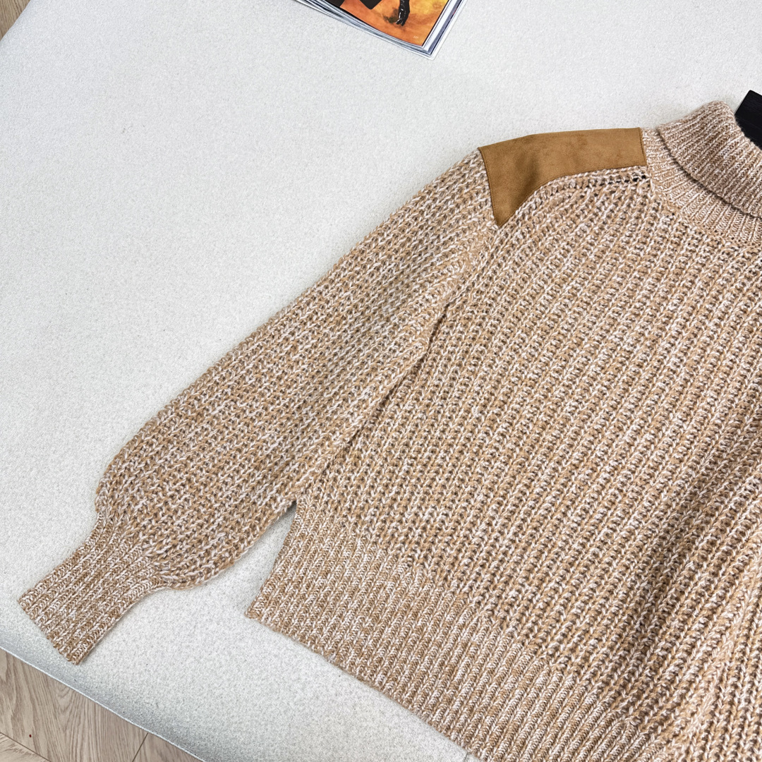 老钱风穿搭 lp🆕 25Ss————秋冬最新款美拉徳穿搭气质高领肩布车皮毛衣🤎花纱横条勾花设计 高领经典