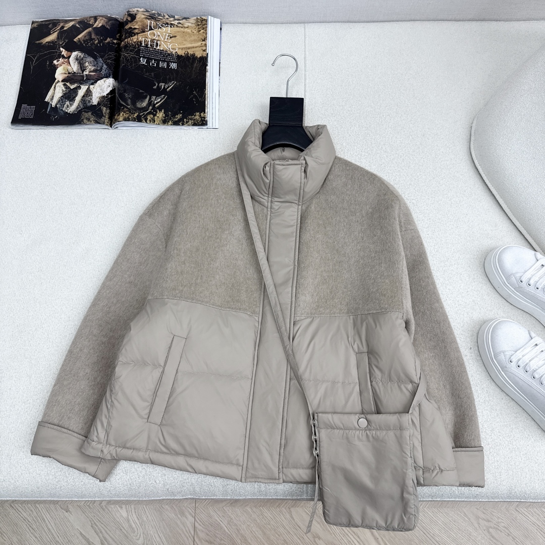 原单品质 lp🆕 25Ss———秋冬新品双面羊绒拼接短款羽绒服外套🖤 配送手机包包 立体裁剪优雅知性风 