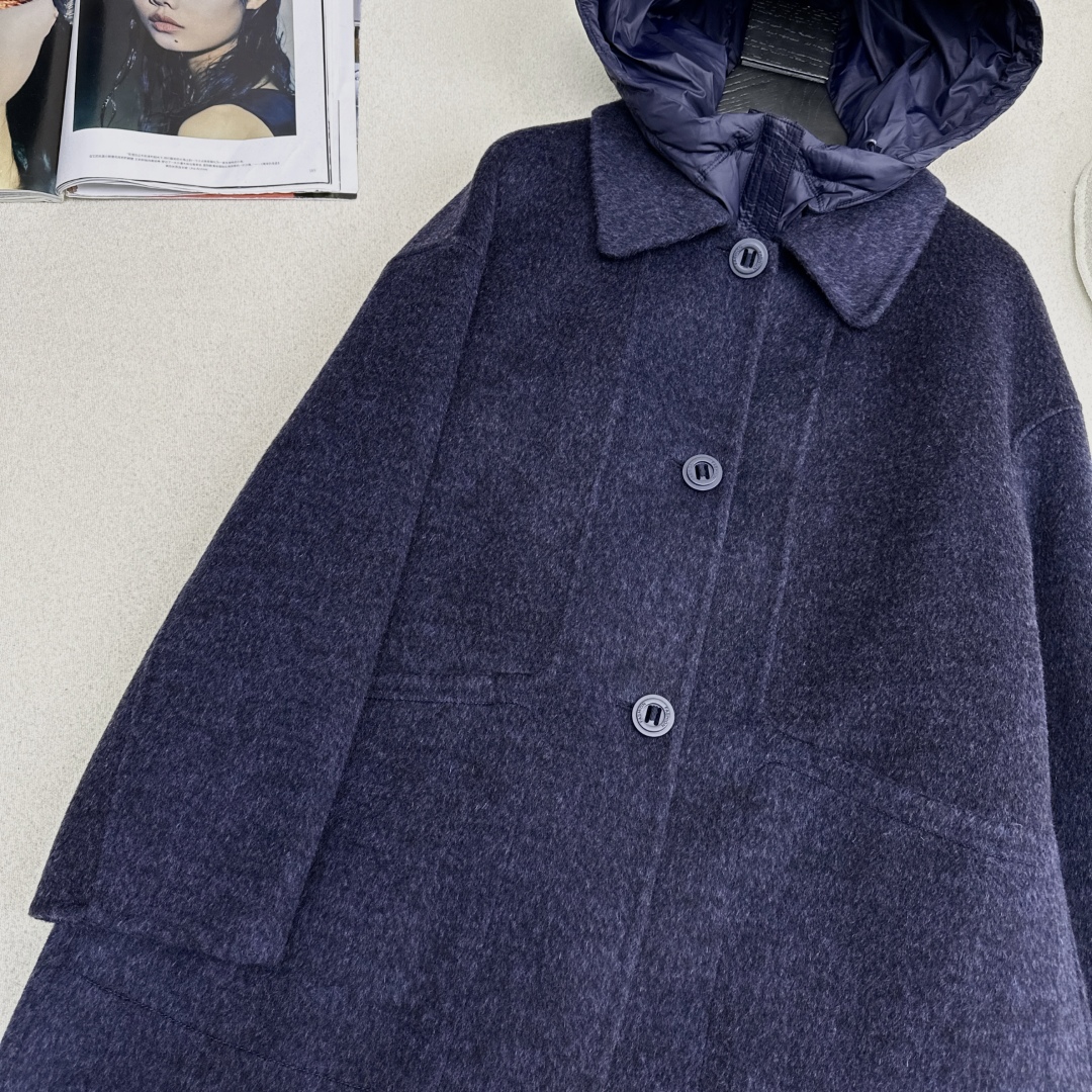 高端原单品质 独家首发 lp🆕 25Ss——秋冬新品 两件套设计连帽羽绒内胆双面羊绒大衣🤍 老钱风穿搭 